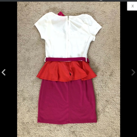 White Orange Hot Pink Color Block Peplum Dress M - Picture 2 of 2